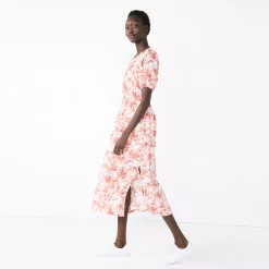 Women's Nine West Puff Sleeve Maxi Dress -Clothing Sales Store 5261378 Rust Floral Camo