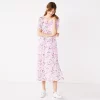 Petite Nine West Puff-Sleeve Midi Dress -Clothing Sales Store 5262045 Orchid Soft Floral