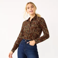 Petite Nine West Drapey Shirt -Clothing Sales Store 5262174 Black Leopard