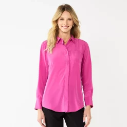 Petite Nine West Drapey Shirt -Clothing Sales Store 5262174 Magenta Daisy