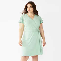 Plus Size Nine West Flutter Sleeve Wrap Dress -Clothing Sales Store 5262327 Mint Virtue