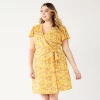 Plus Size Nine West Flutter Sleeve Wrap Dress -Clothing Sales Store 5262327 Yellow Brushy Multi