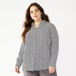 Plus Size Nine West Drapey Button Down Shirt -Clothing Sales Store 5262413 Black Mini Hearts