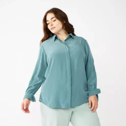 Plus Size Nine West Drapey Button Down Shirt -Clothing Sales Store 5262413 Huxley Blue