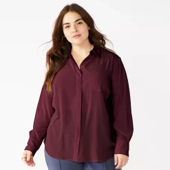 Plus Size Nine West Drapey Button Down Shirt -Clothing Sales Store 5262413 Maddie Plum