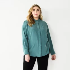 Plus Size Nine West Drapey Button Down Shirt -Clothing Sales Store 5262413 Signature Green
