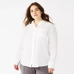 Plus Size Nine West Drapey Button Down Shirt -Clothing Sales Store 5262413 White Knight