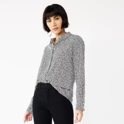 Women's Nine West Drapey Button Down Shirt -Clothing Sales Store 5271741 Black Mini Hearts