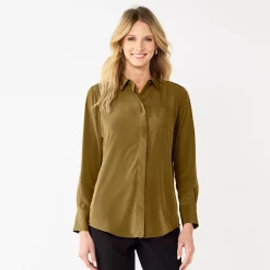 Women's Nine West Drapey Button Down Shirt -Clothing Sales Store 5271741 Destiny Green