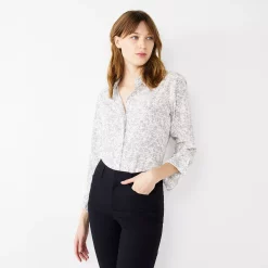 Women's Nine West Drapey Button Down Shirt -Clothing Sales Store 5271741 Gray Flowy Animal
