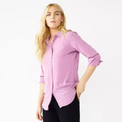 Women's Nine West Drapey Button Down Shirt -Clothing Sales Store 5271741 Lavender Mauve