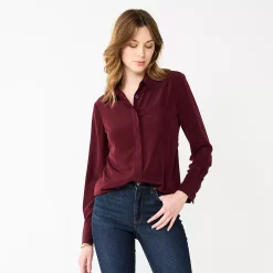 Women's Nine West Drapey Button Down Shirt -Clothing Sales Store 5271741 Maddie Plum