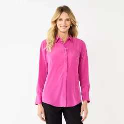 Women's Nine West Drapey Button Down Shirt -Clothing Sales Store 5271741 Magenta Daisy
