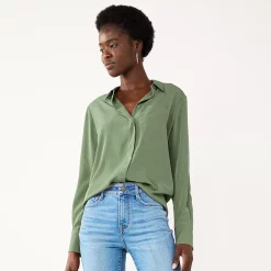 Women's Nine West Drapey Button Down Shirt -Clothing Sales Store 5271741 Signature Green