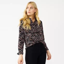 Women's Nine West Drapey Button Down Shirt -Clothing Sales Store 5271741 Tiger Texture