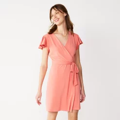 Women's Nine West Flutter Sleeve Wrap Dress -Clothing Sales Store 5280249 Cruz Coral