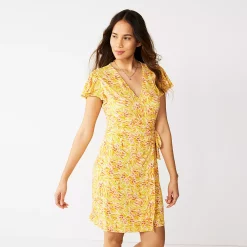 Women's Nine West Flutter Sleeve Wrap Dress -Clothing Sales Store 5280249 Floaty Flowers Yellow