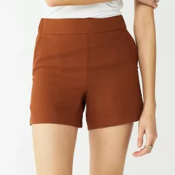 Women's Nine West Mid-Rise Pull-On Soft Shorts -Clothing Sales Store 5280255 Cocoa Loco