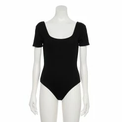 Women's Nine West Rib Short Sleeve Squareneck Bodysuit -Clothing Sales Store 5290693 ALT