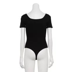 Women's Nine West Rib Short Sleeve Squareneck Bodysuit -Clothing Sales Store 5290693 ALT2