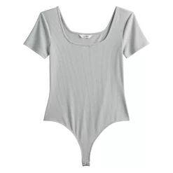 Women's Nine West Rib Short Sleeve Squareneck Bodysuit -Clothing Sales Store 5290693 ALT5