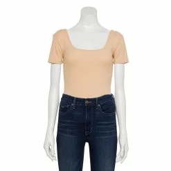 Women's Nine West Rib Short Sleeve Squareneck Bodysuit -Clothing Sales Store 5290693 Fainst Whisper