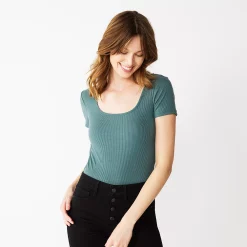 Clothing Sales Store 21 Women's Nine West Rib Short Sleeve Squareneck Bodysuit