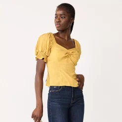 Women's Nine West Twist Front Puff Sleeve Top -Clothing Sales Store 5493540 Sierra Yellow