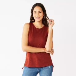 Women's Nine West Ruched Side Tank -Clothing Sales Store 5493872 Marsala Flower