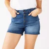 Women's Nine West Slimming Button Front High-Waisted Shorts -Clothing Sales Store 5497290 Medium Wash