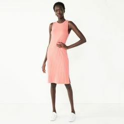 Women's Nine West Rib Crewneck Sleeveless Midi Dress -Clothing Sales Store 5520209 Cruz Coral