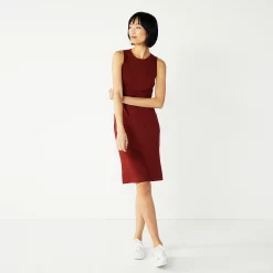 Women's Nine West Rib Crewneck Sleeveless Midi Dress -Clothing Sales Store 5520209 Marsala Flower