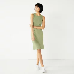 Women's Nine West Rib Crewneck Sleeveless Midi Dress -Clothing Sales Store 5520209 Sander Sage