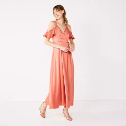 Women's Nine West Flounce Cold-Shoulder Maxi Dress -Clothing Sales Store 5525423 Cruz Coral