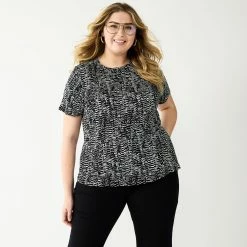 Plus Size Nine West Essential Crewneck Tee -Clothing Sales Store 5525951 Black Snake Rows