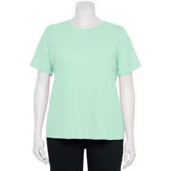 Plus Size Nine West Essential Crewneck Tee -Clothing Sales Store 5525951 Glowlight Green Rib