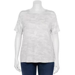 Plus Size Nine West Essential Crewneck Tee -Clothing Sales Store 5525951 Gray Camo