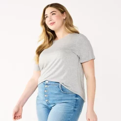 Plus Size Nine West Essential Crewneck Tee -Clothing Sales Store 5525951 Gray Fox Heather