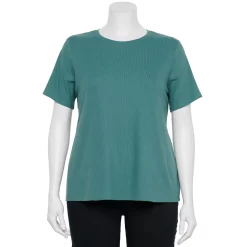 Plus Size Nine West Essential Crewneck Tee -Clothing Sales Store 5525951 Huxley Blue Rib
