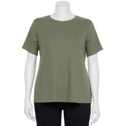 Plus Size Nine West Essential Crewneck Tee -Clothing Sales Store 5525951 Infantry Olive Rib