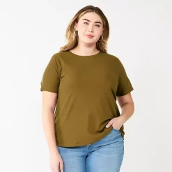 Plus Size Nine West Essential Crewneck Tee -Clothing Sales Store 5525951 Olive