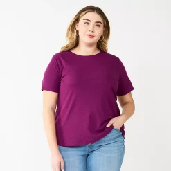 Plus Size Nine West Essential Crewneck Tee -Clothing Sales Store 5525951 Pansy Plum Rib