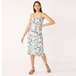 Women's Nine West Strappy Wrap Midi Dress -Clothing Sales Store 5531473 Abstract Plumeria Teal