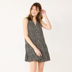 Women's Nine West Button-Front Tiered Drop-Waist Dress -Clothing Sales Store 5531674 Cheetah Ditsy