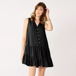 Women's Nine West Button-Front Tiered Drop-Waist Dress -Clothing Sales Store 5531674 Mineral Black