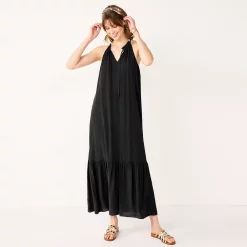 Women's Nine West Tiered Peasant Maxi Dress -Clothing Sales Store 5531866 Mineral Black