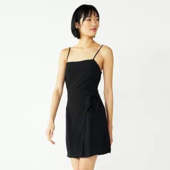 Women's Nine West Side-Tie Faux Wrap Mini Dress -Clothing Sales Store 5532368 Mineral Black