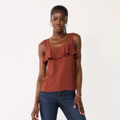 Women's Nine West Squareneck Ruffle Tank -Clothing Sales Store 5532424 Marsala Flower