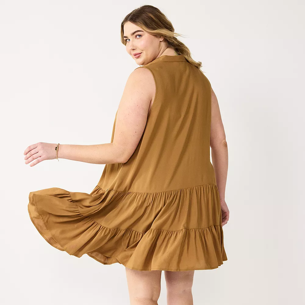 Plus Size Nine West Sleeveless Button-Front Tiered Drop Waist Dress 8 Plus Size Nine West Sleeveless Button-Front Tiered Drop Waist Dress - Image 6