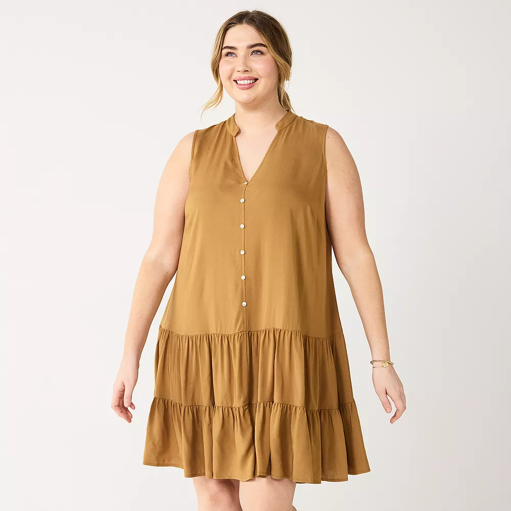 Plus Size Nine West Sleeveless Button-Front Tiered Drop Waist Dress 4 Plus Size Nine West Sleeveless Button-Front Tiered Drop Waist Dress - Image 2